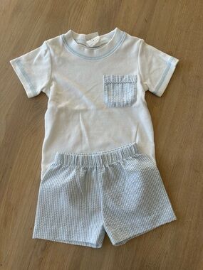 Lullaby Set Baby Two-Piece White & Light Blue Pocket Tee and Shorts Set